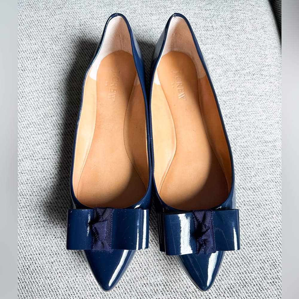 J Crew Pointy Toe Bow Navy Blue Emery Flats